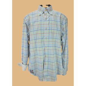 Robert Graham Mens Plaid Button-Up Shirt Large Embroidered Contrast Details